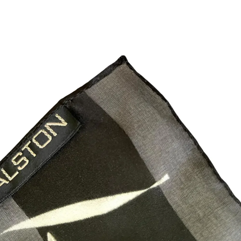 Vintage Halston Calla Lily Italian Striped Chiffon Opaque Monochrome Long Scarf